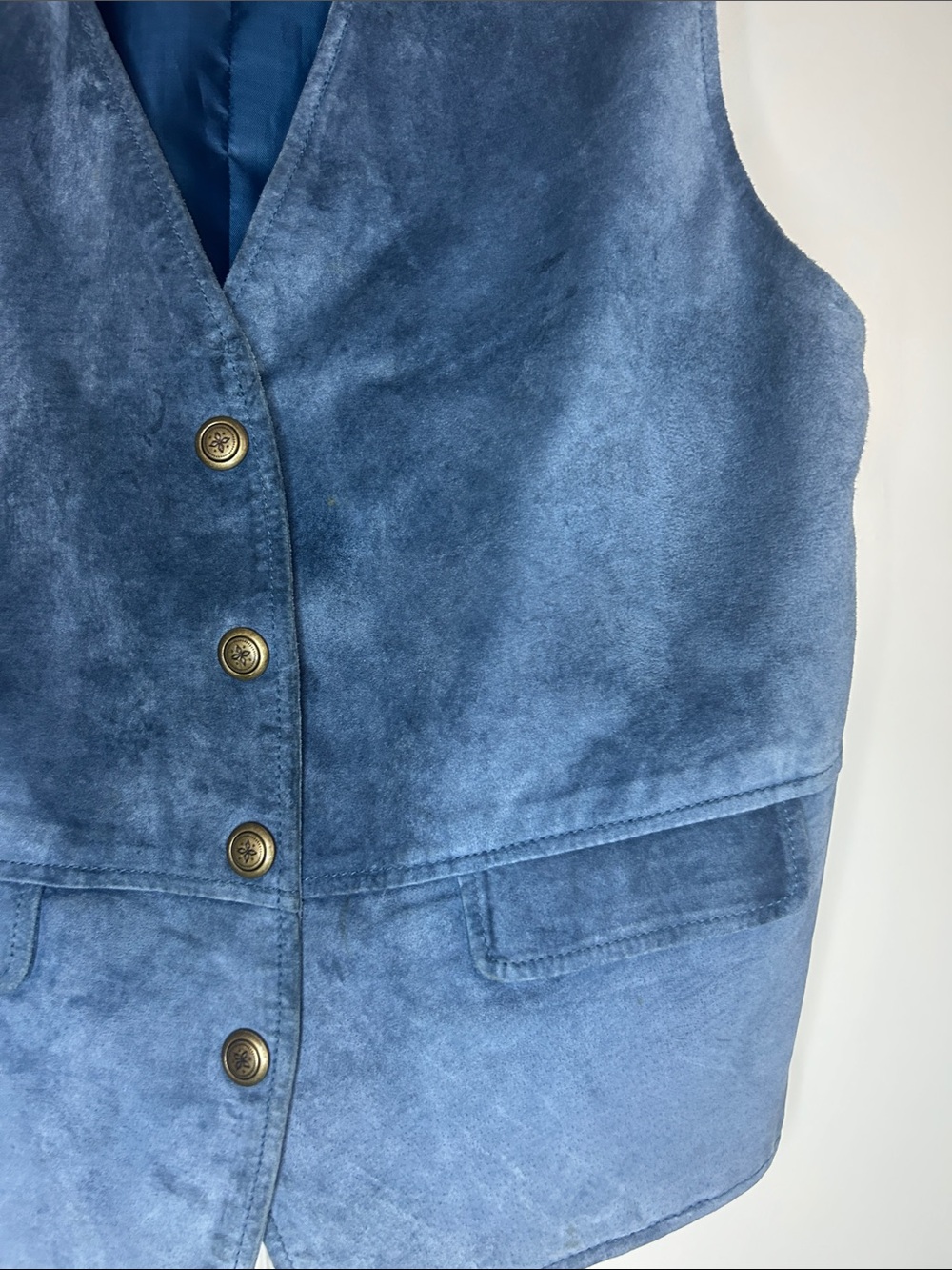 Vintage Miss Joy Blue Suede Leather Button Front Vest - Picture 5 of 10